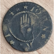 Wiltshire Devizes John Fry Farthing Hand; pipes crossed 1664